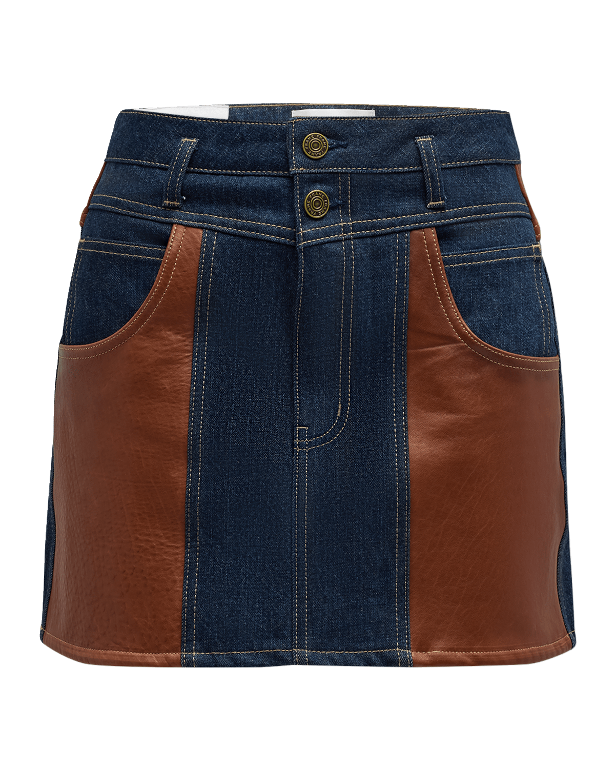 FRAME Atelier Denim and Leather Mini Skirt