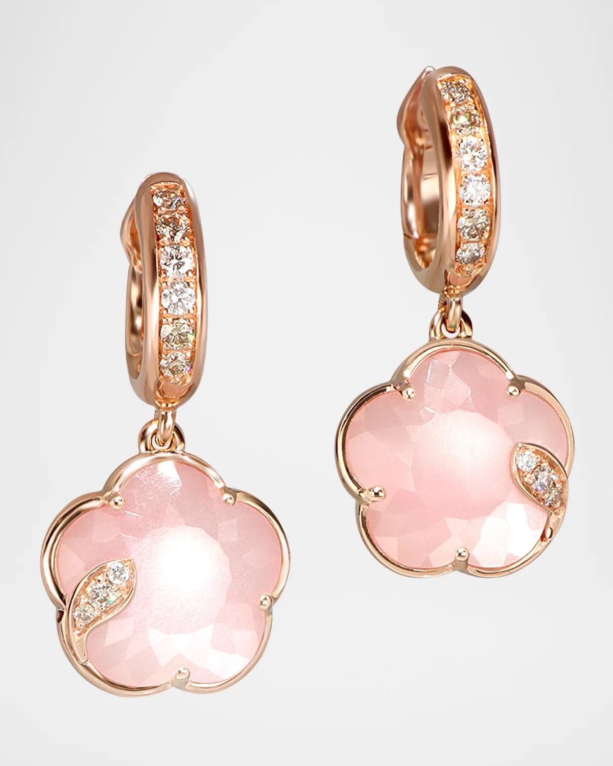 Ton Joli 18K Rose Gold Diamond Earrings with Pink Moonstone
