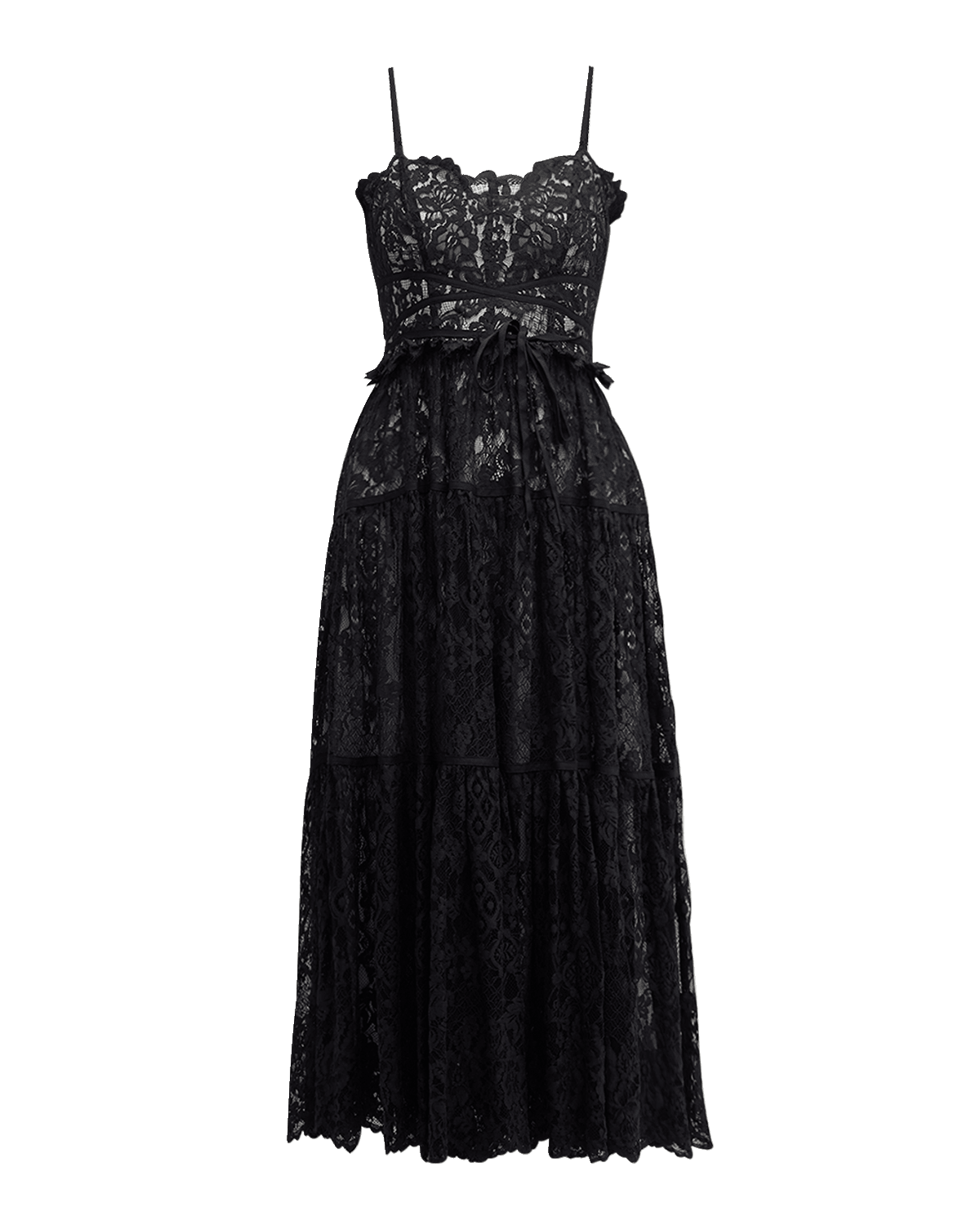 Cinq a Sept Lana Tiered Lace Sweetheart Midi Dress