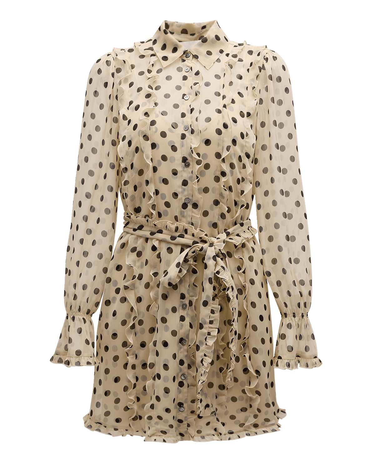 Cinq a Sept Estelle Ruffled Polka-Dot Mini Shirtdress