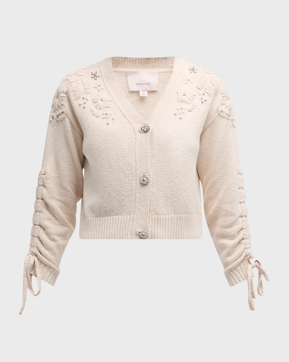 Cinq a Sept Brie Embroidered Crystal-Embellished Crop Cardigan