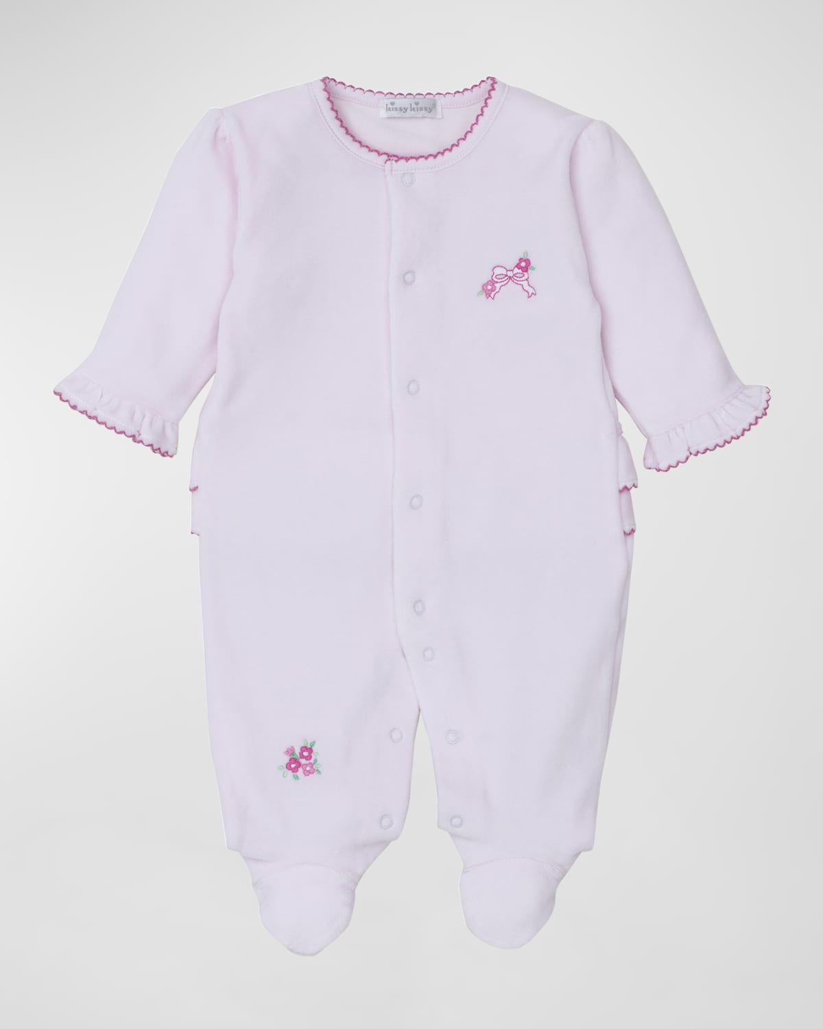 Kissy Kissy Girl's Blooming Bows Velour Footie, Size Newborn-9M