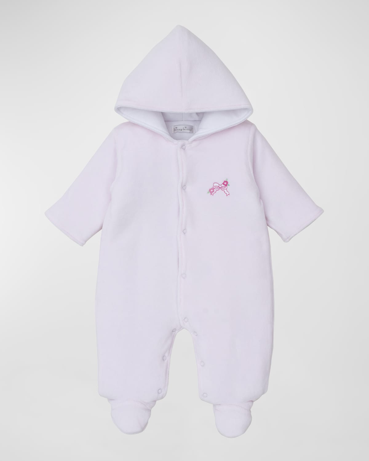 Kissy Kissy Girl's Blooming Bows Velour Footed Bunting, Size Newborn-9M