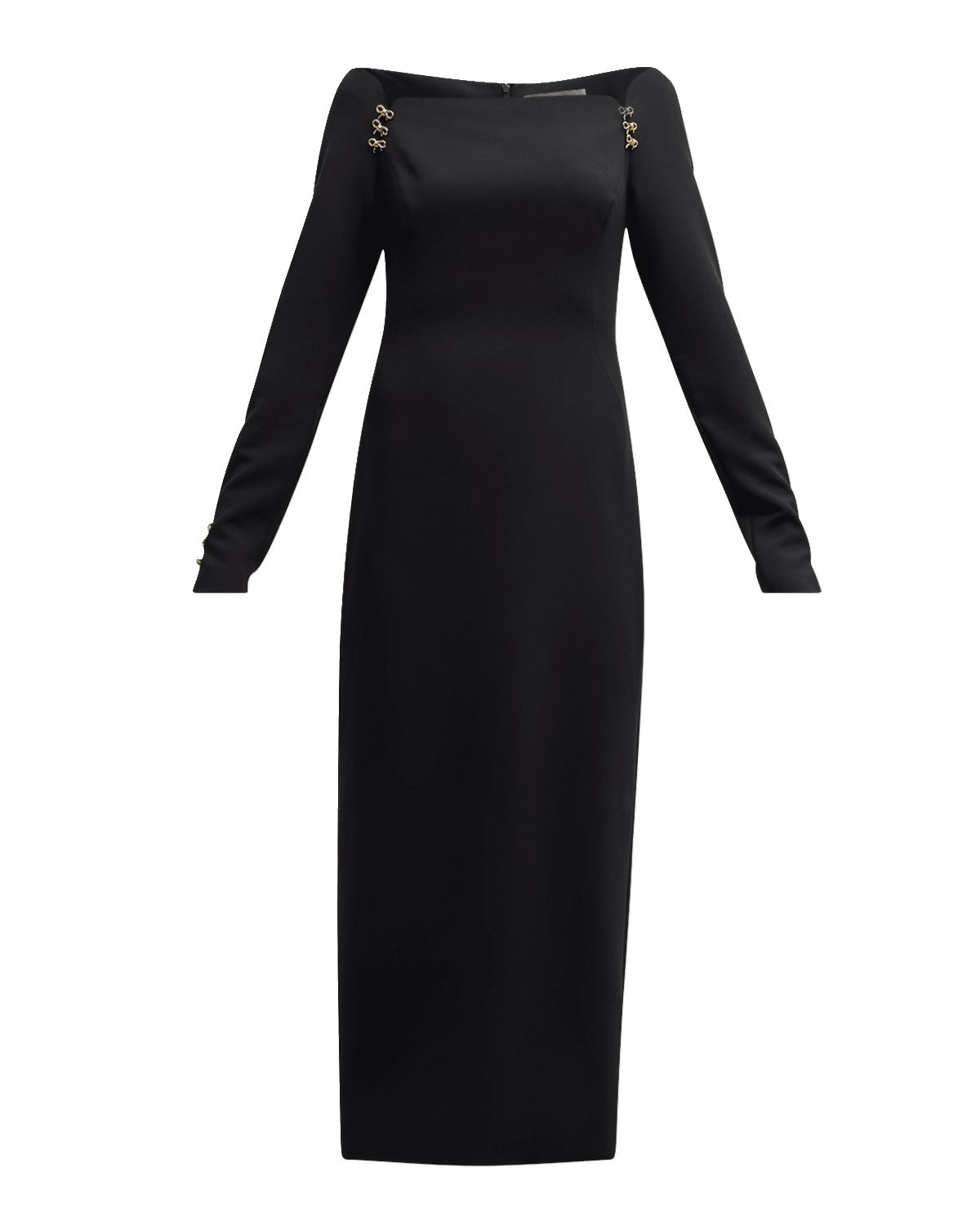 Lela Rose Bow-Detail Long-Sleeve Maxi Dress