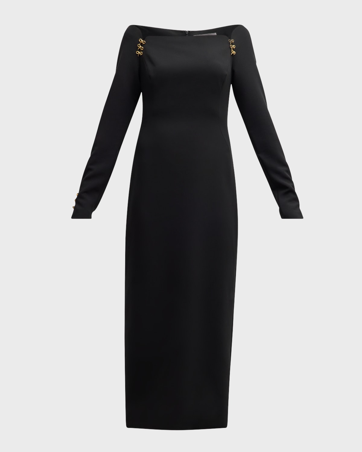 Lela Rose Bow-Detail Long-Sleeve Maxi Dress
