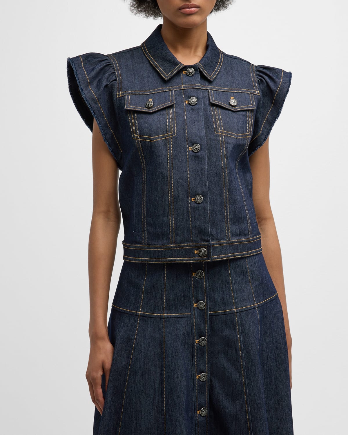 Cinq a Sept Adley Flutter-Sleeve Denim Vest