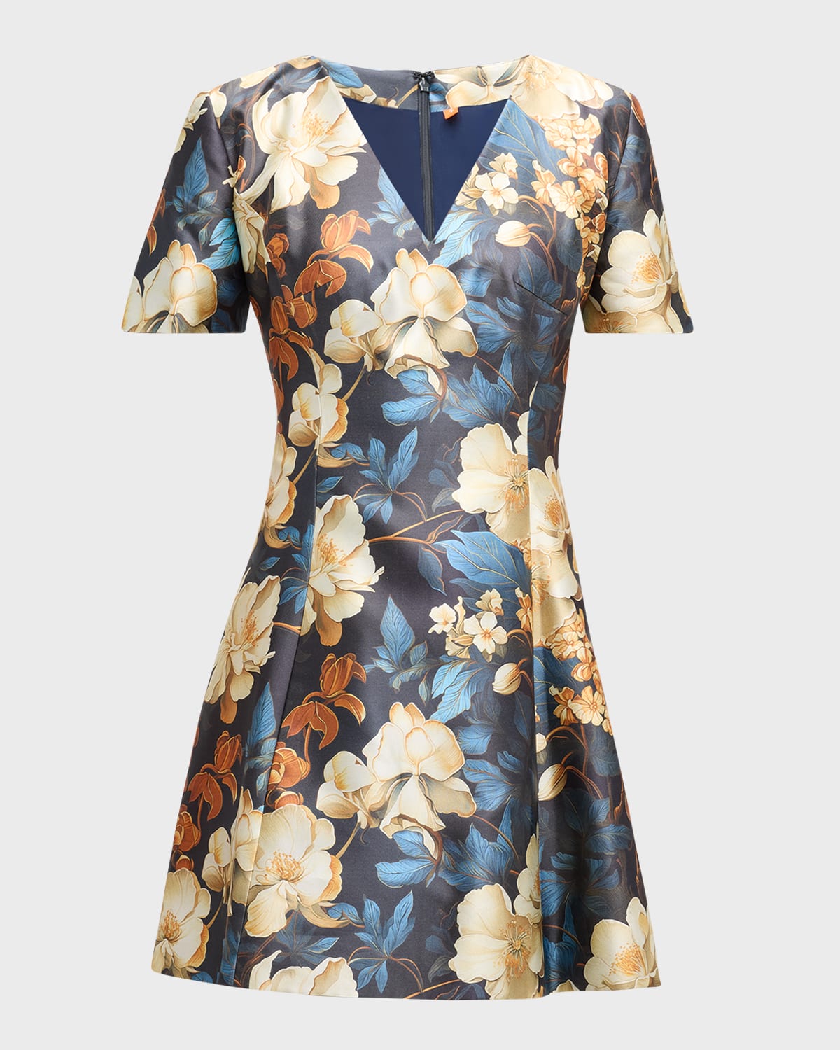 Bach Mai Floral Print V-Neck Mini Silk Dress