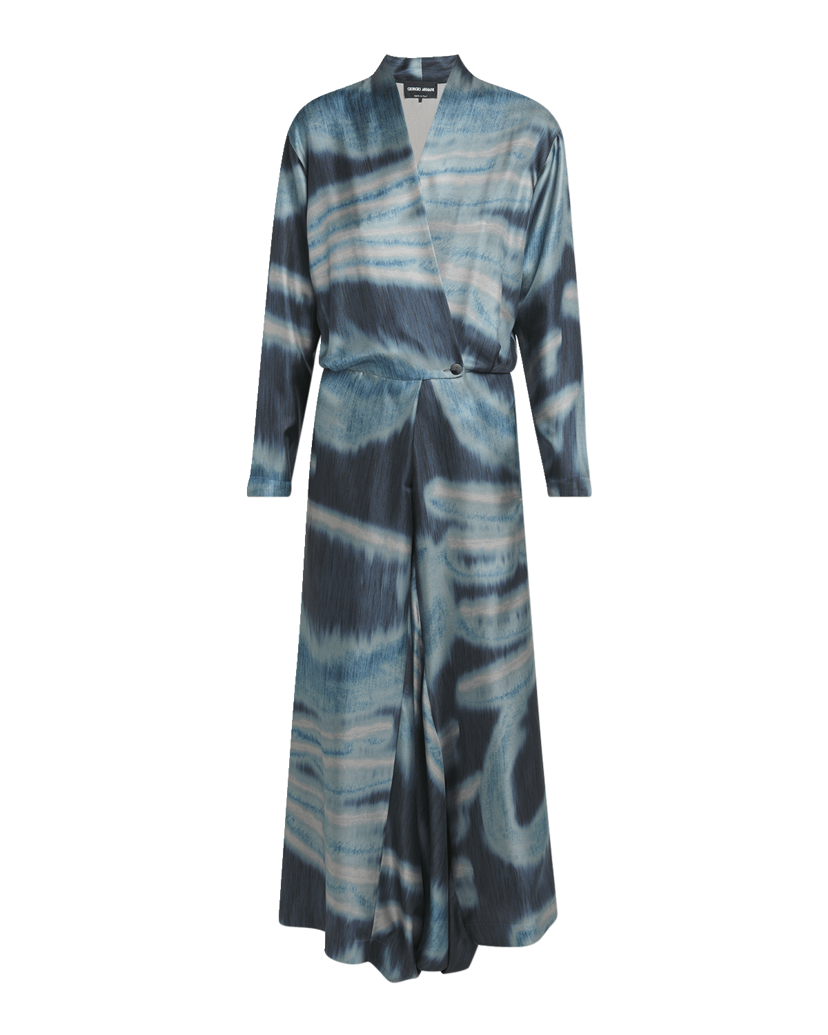 Giorgio Armani Abstract-Print Silk Long-Sleeve Maxi Wrap Dress