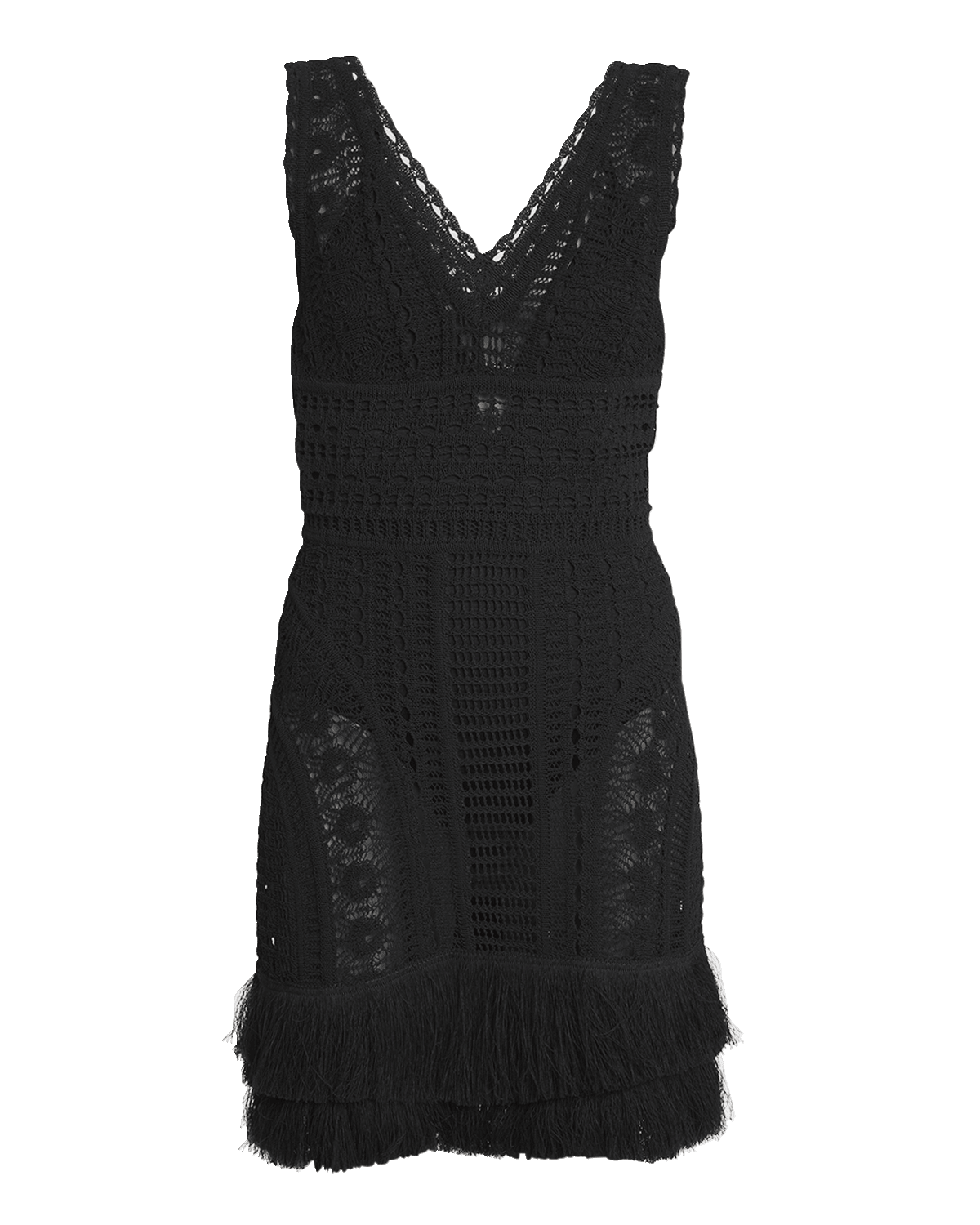 Givenchy Fringed Crochet Knit Sleeveless Mini Dress