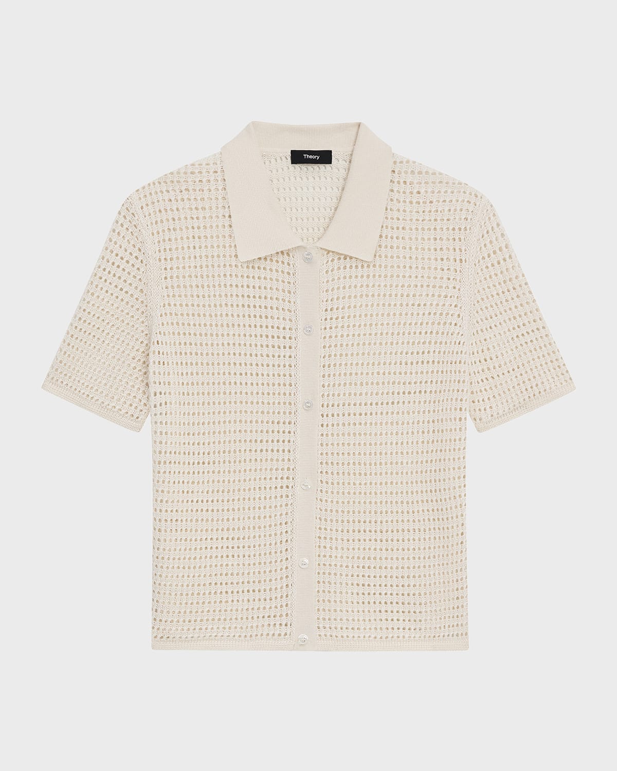 Theory Neo Harbor Chain Mesh Short-Sleeve Linen-Blend Shirt