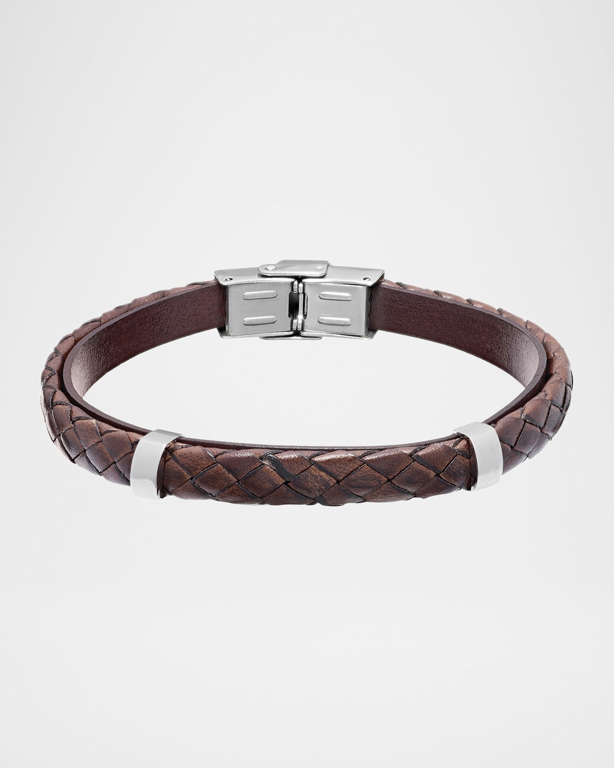 Link Up Men 's Stainless Steel and Braided Leather Bracelet