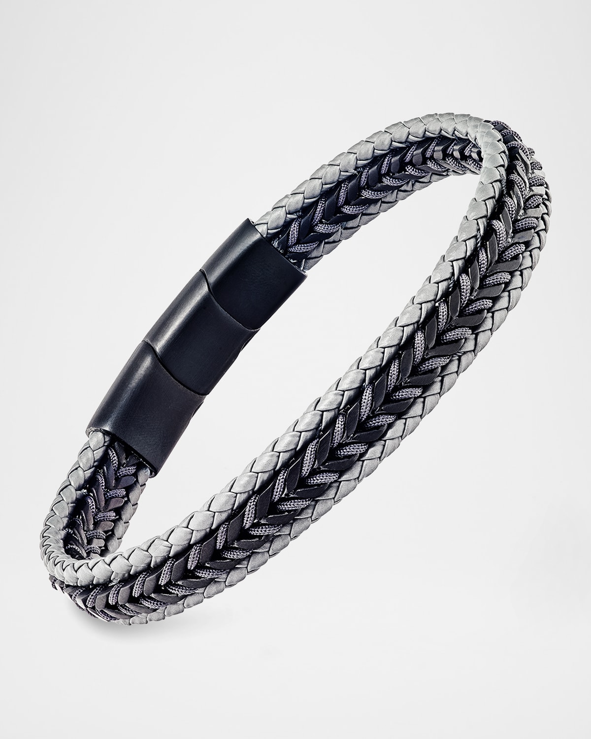 Link Up Men 's Woven Leather and Stainless Steel Bracelet