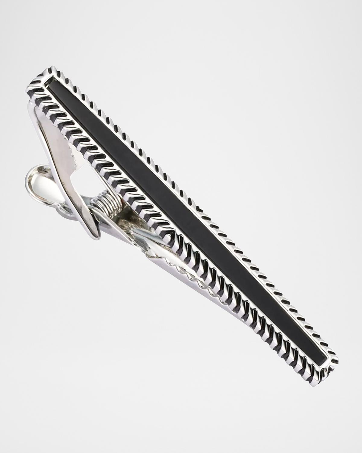 Link Up Men's Black Obsidian Wavy Frame Tie Bar