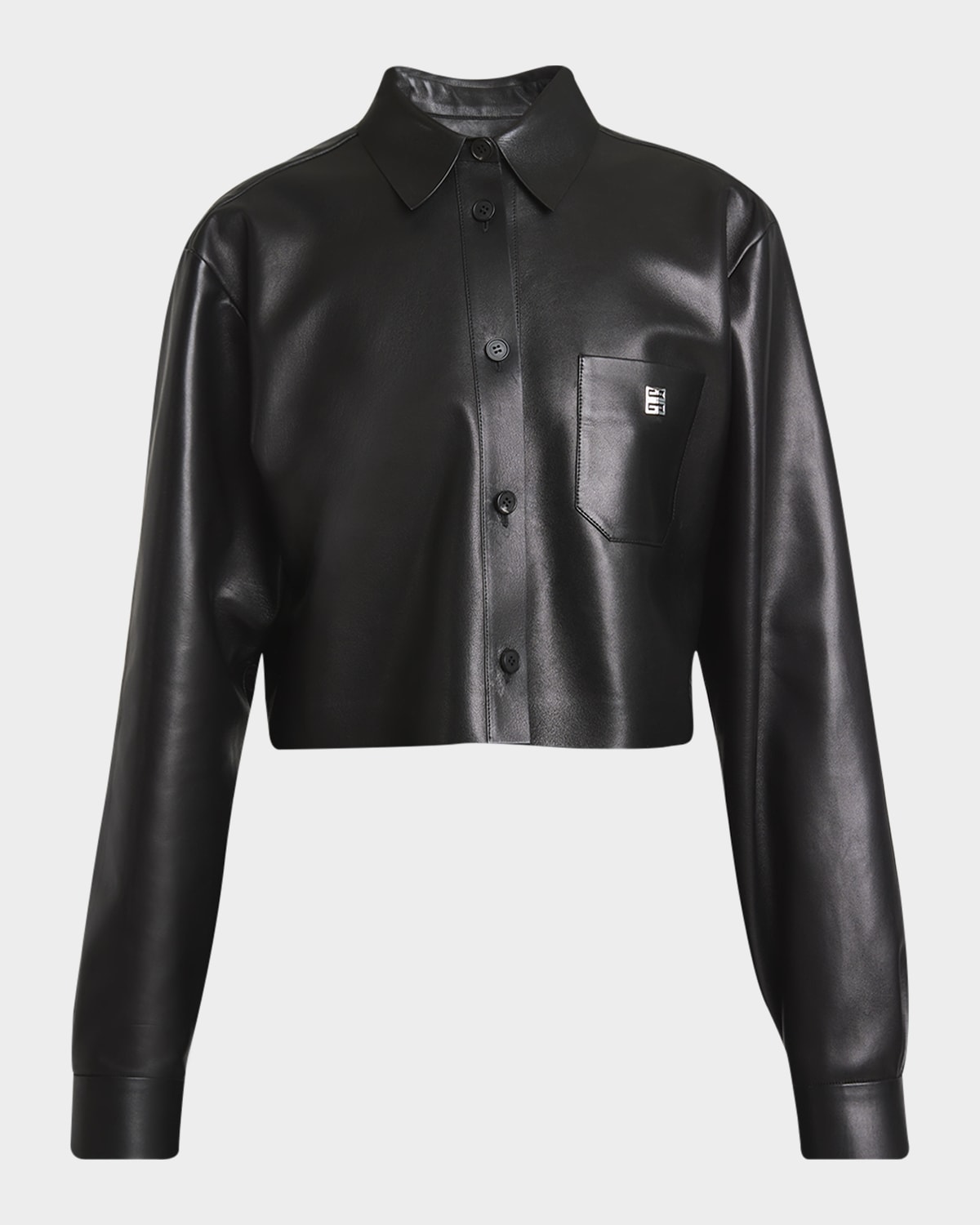 Givenchy Leather Button-Down Crop Shirt