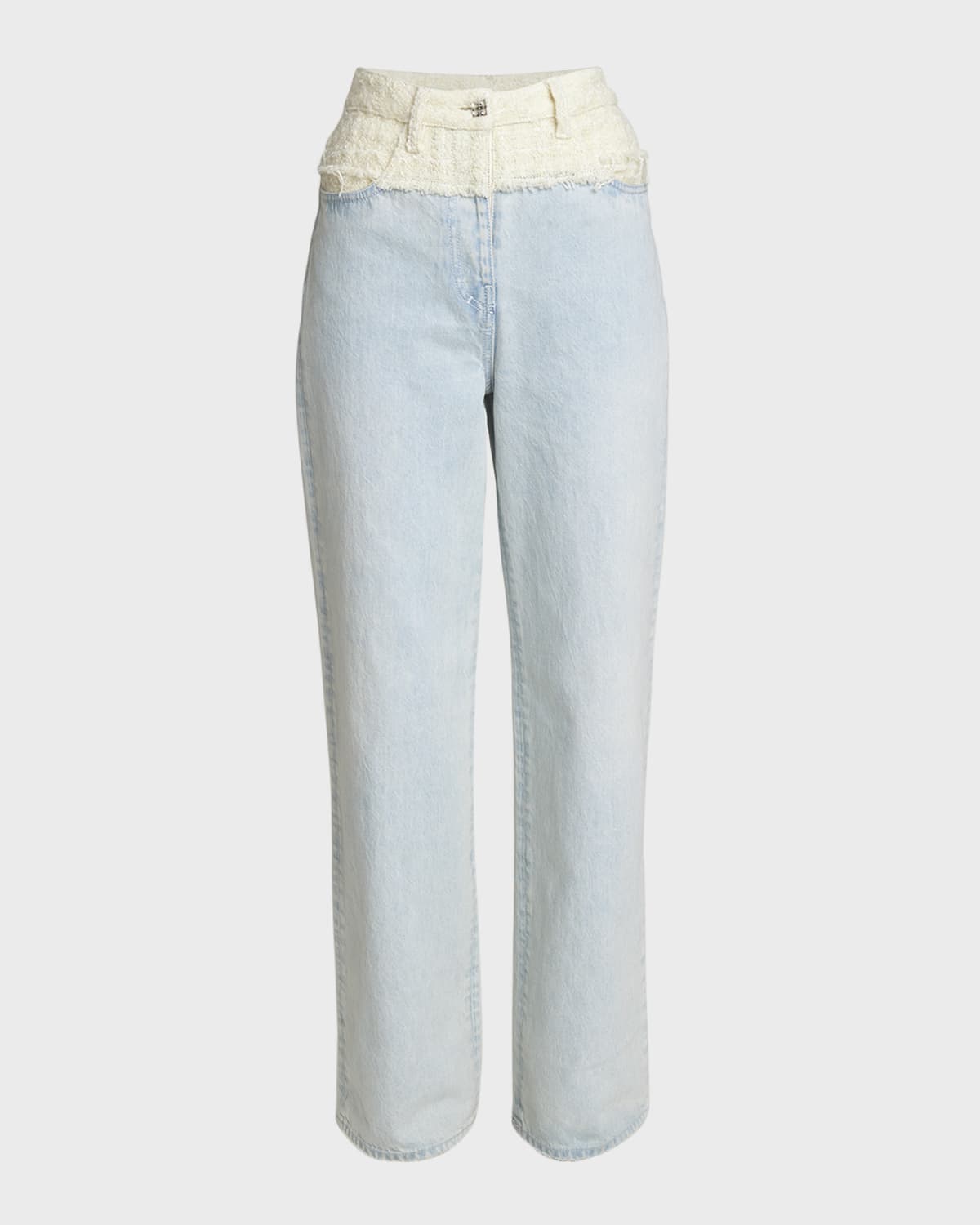 Givenchy Mixed-Media Tweed Denim Straight-Leg Jeans