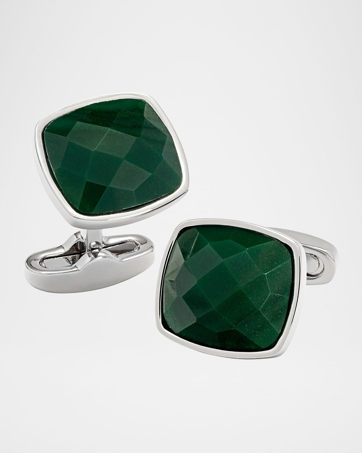 Link Up Men 's Square Green Faceted Stone Cufflinks