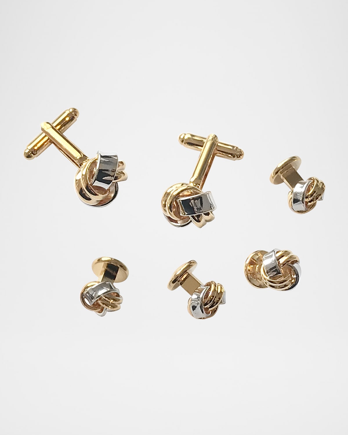 Link Up Men 's Two-Tone Classic Knot Gold Cufflink Stud Set