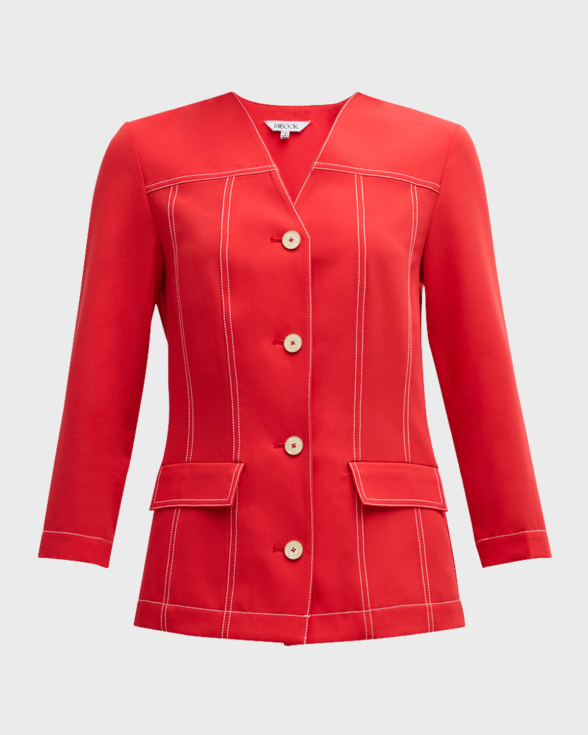 Misook Modern Contrast Stitch Button-Front Jacket