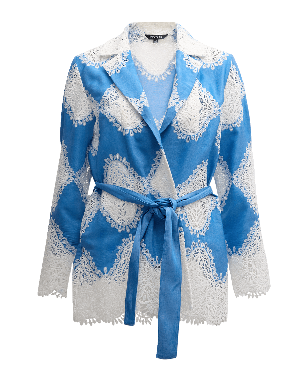 Misook Heritage Lace Inset Applique Tie Jacket