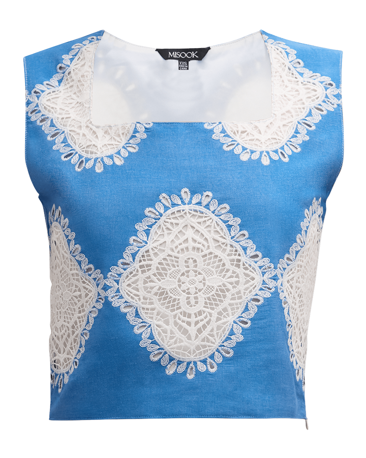 Misook Lace Inset Cropped Square-Neck Tank Top