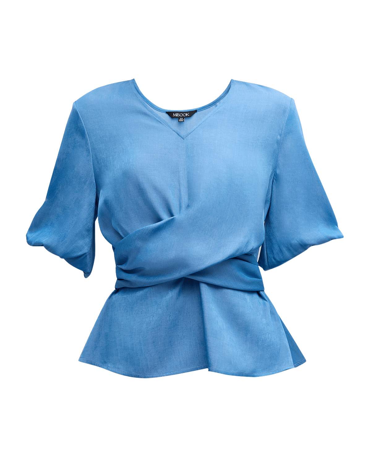 Misook Woven Crossover Puff-Sleeve Blouse