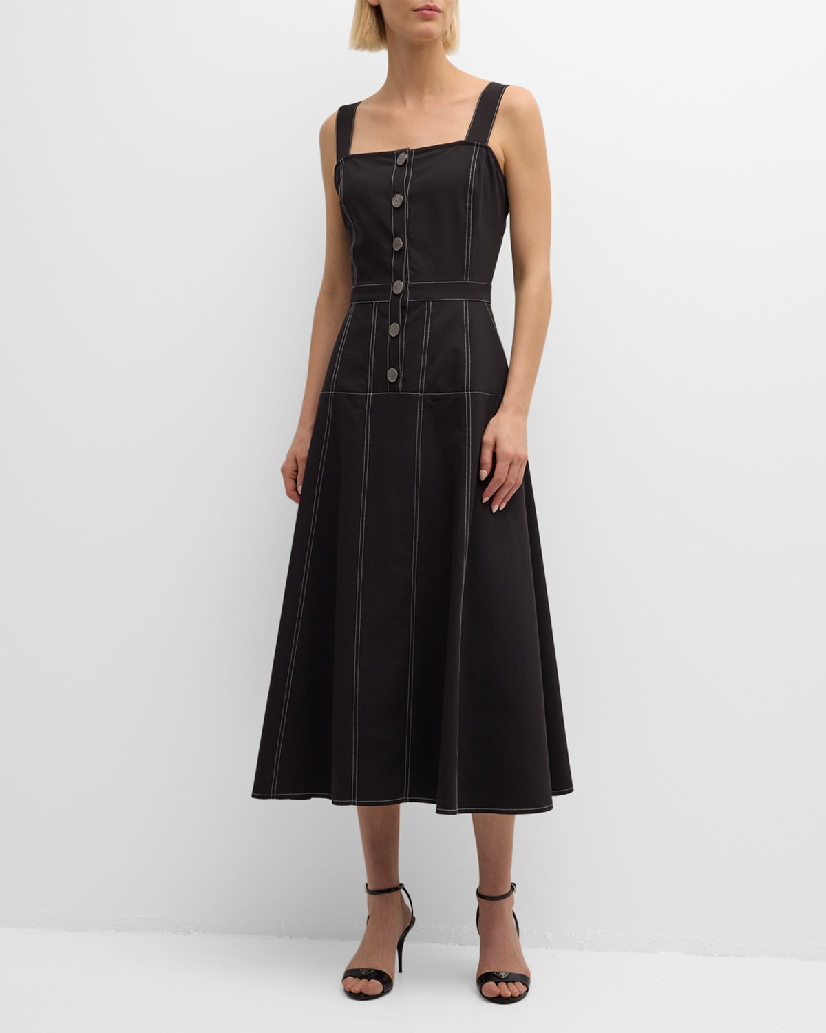 Misook Topstitched Fit-&-Flare Midi Dress