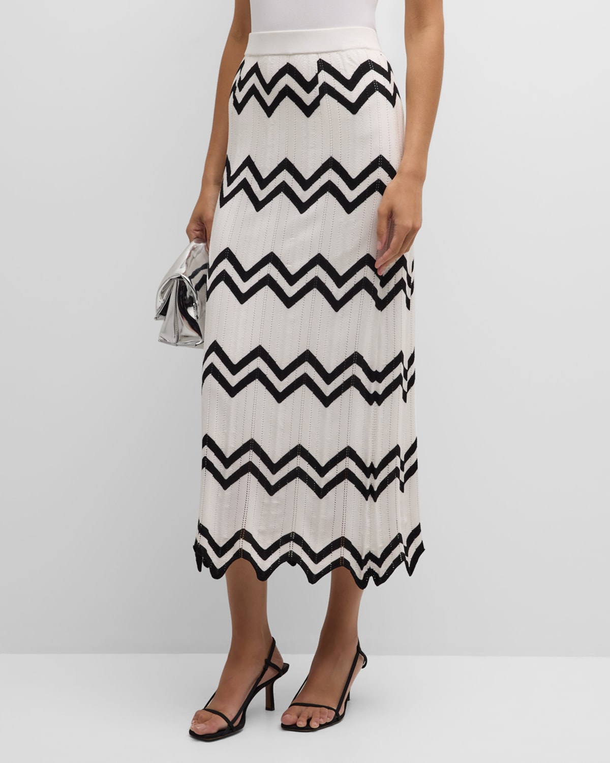 Misook Contrast Chevron Pointelle Soft Knit Maxi Skirt