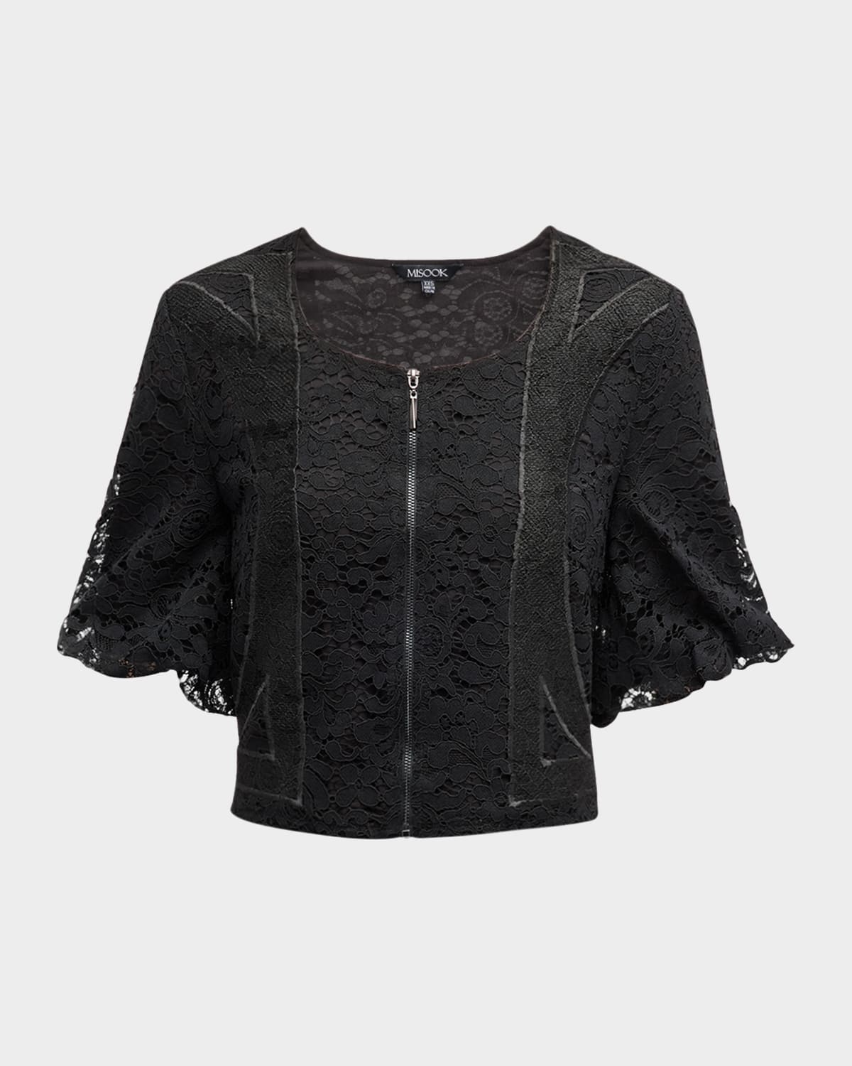 Misook Puff-Sleeve Floral Lace Blouse