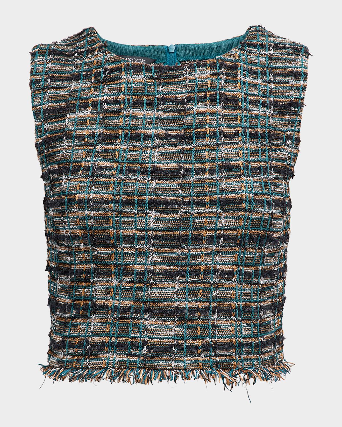 Misook Cropped Fringe-Trim Tweed Knit Tank