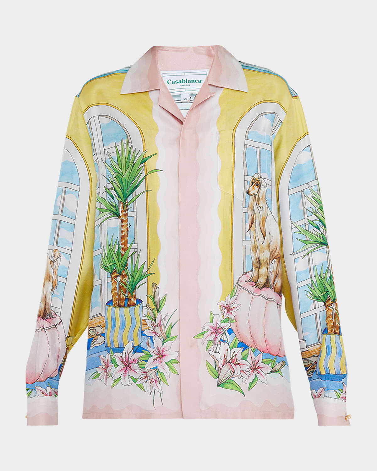 CASABLANCA Cuban-Collar Long-Sleeve Printed Silk Shirt