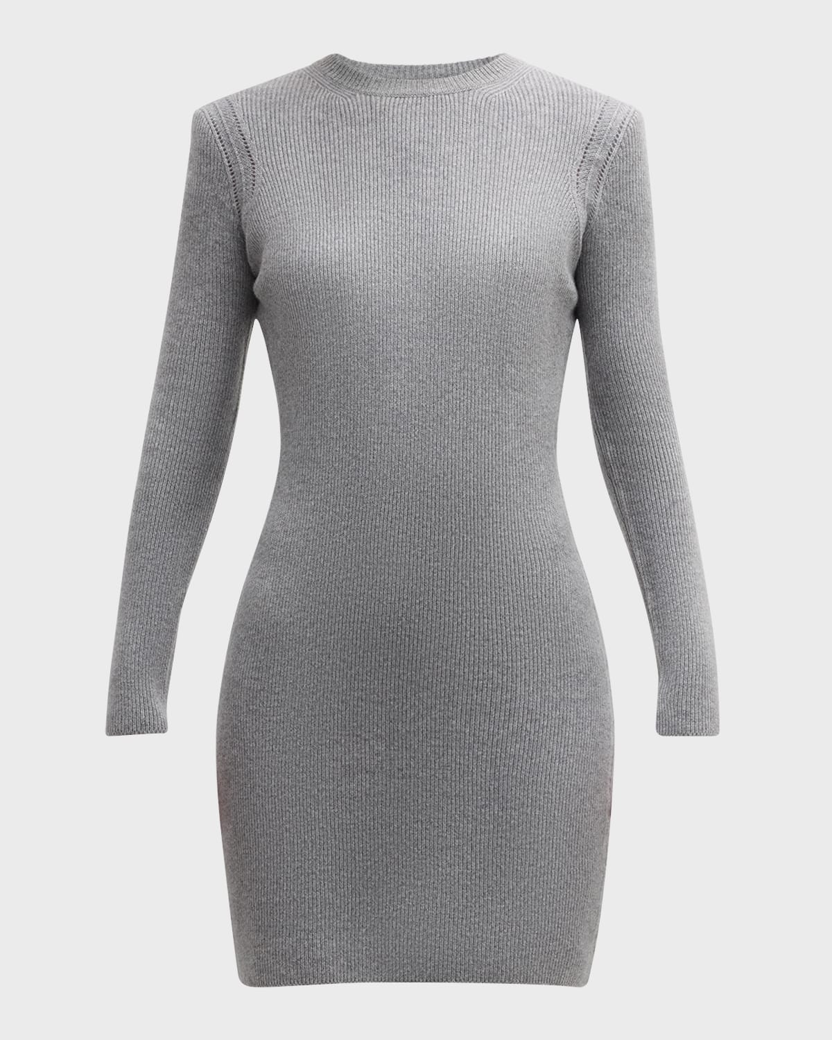 TOM FORD Long-Sleeve Strong-Shoulder Cashmere Rib Mini Dress