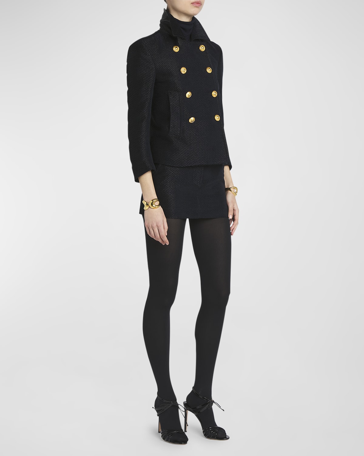 TOM FORD Metallic Silk Blend Boucle Peacoat