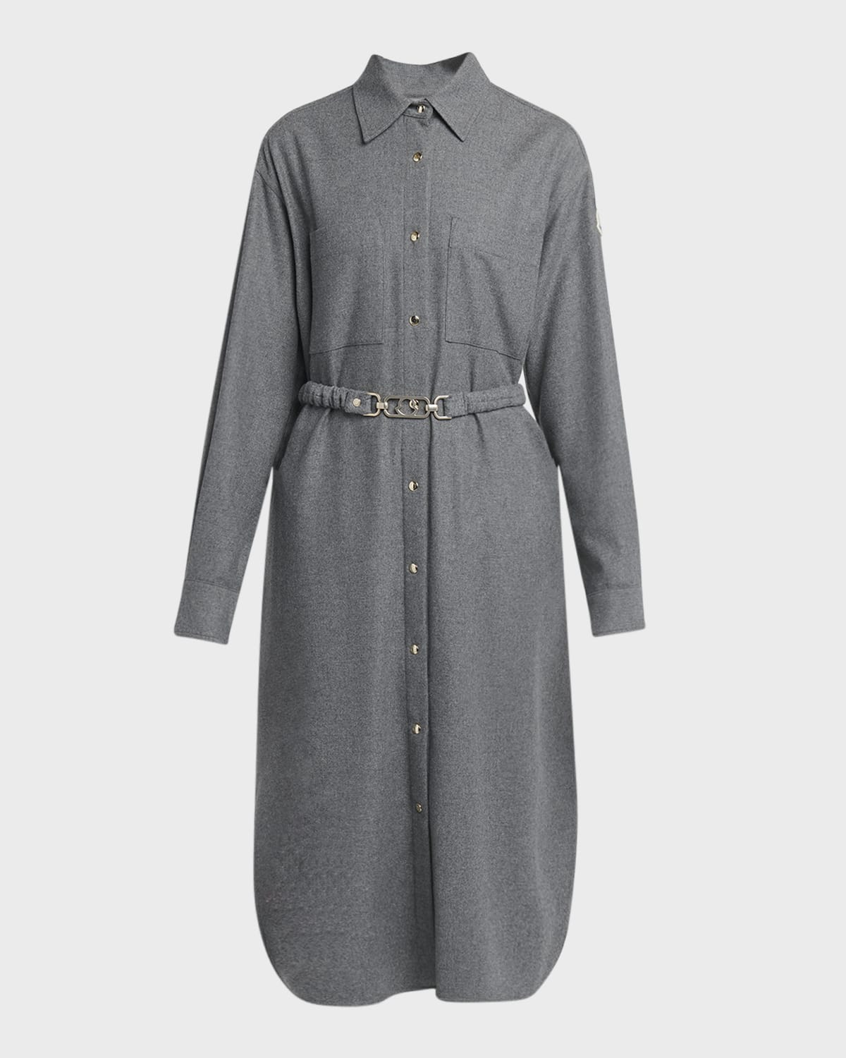 Moncler Belted Flannel Midi Shirtdress