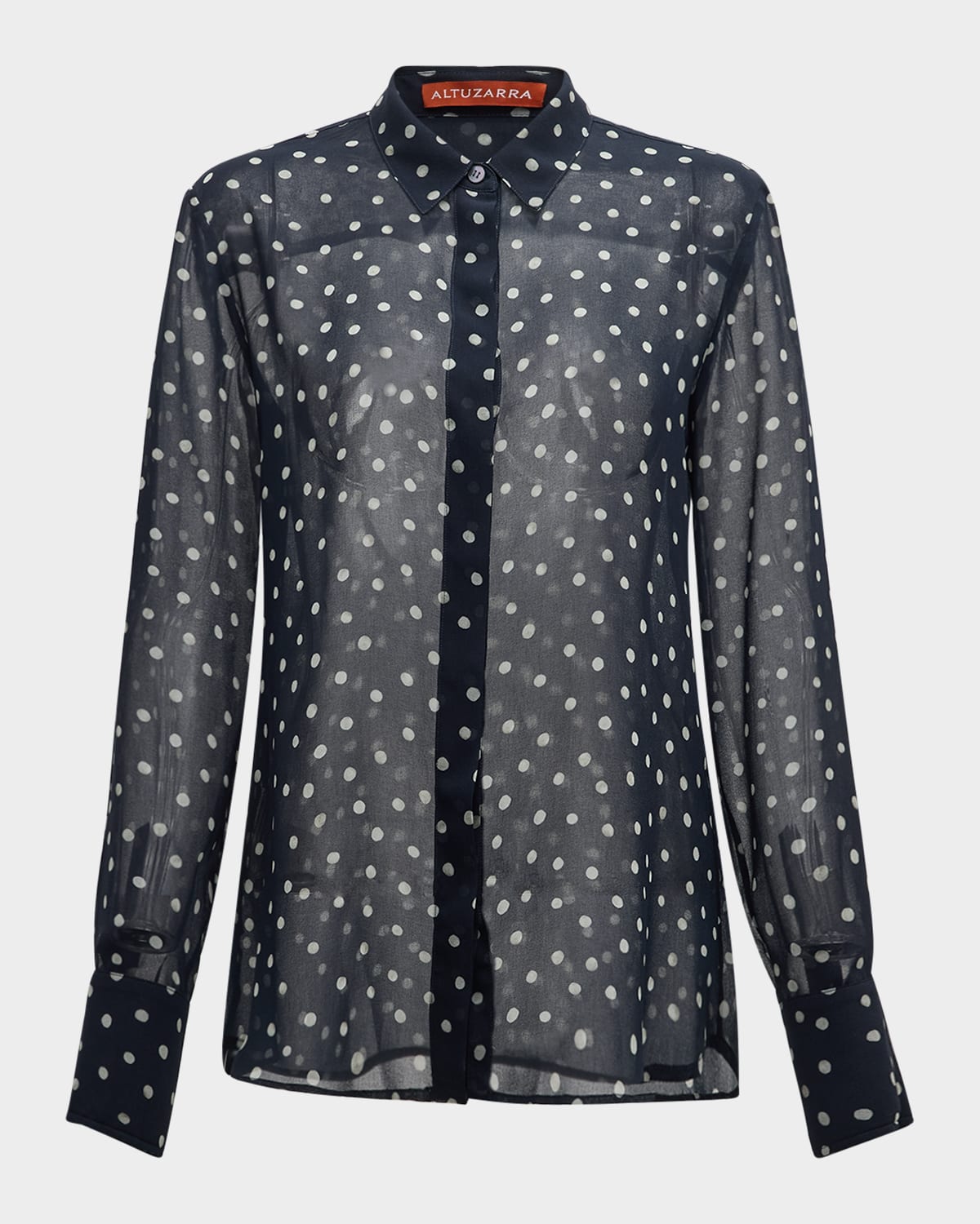 Altuzarra Chika Polka-Dot Sheer Button-Front Top