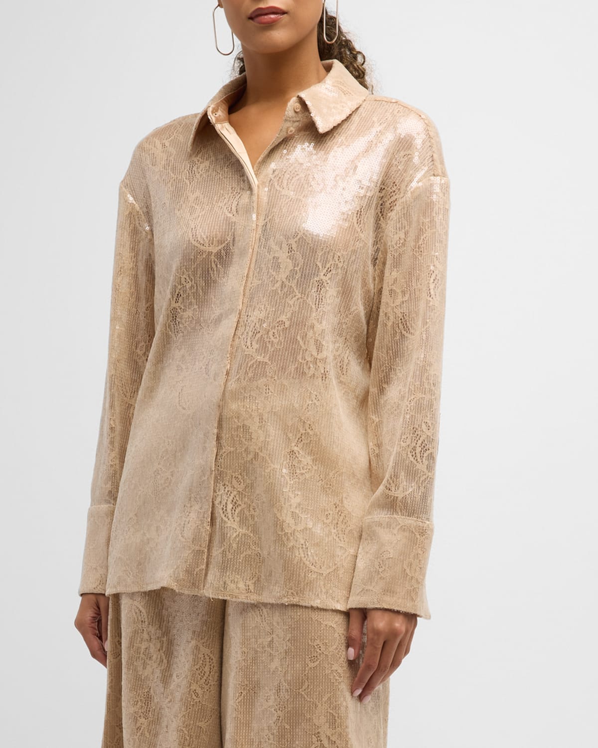 Retrofete Ariana Sequin Lace Button-Front Shirt