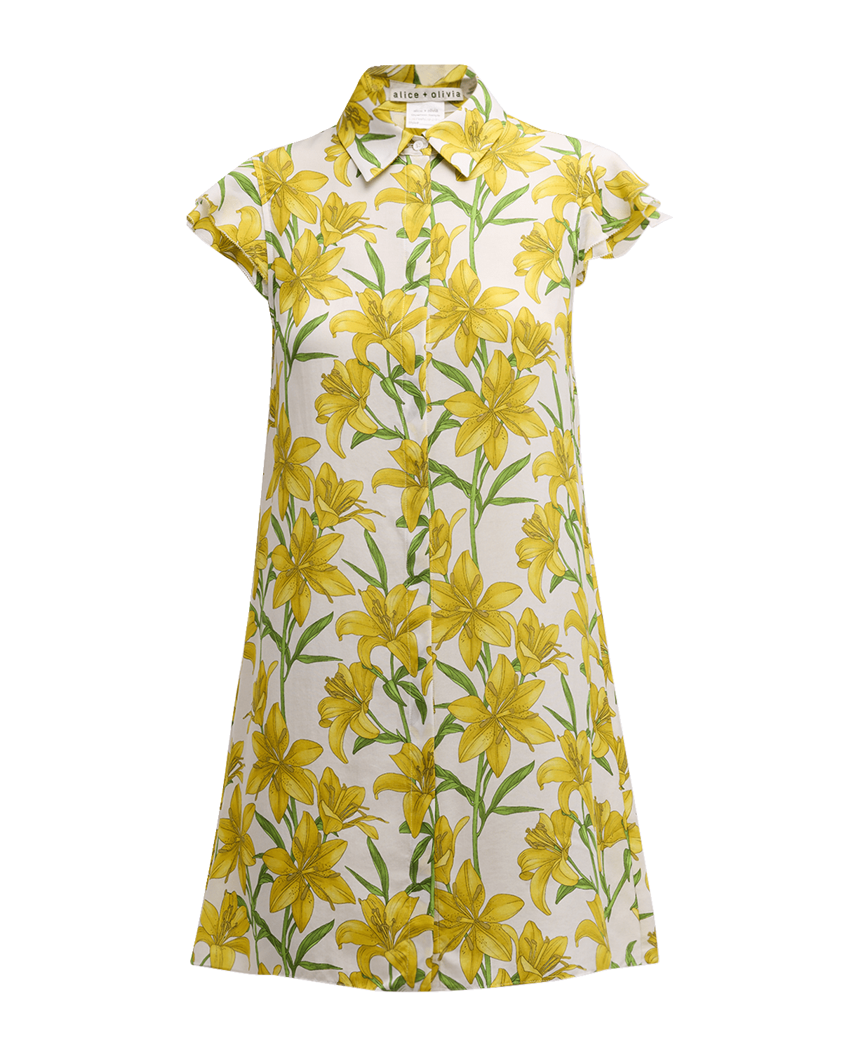 Alice + Olivia Floral Jem Ruffle-Sleeve Mini Shirtdress