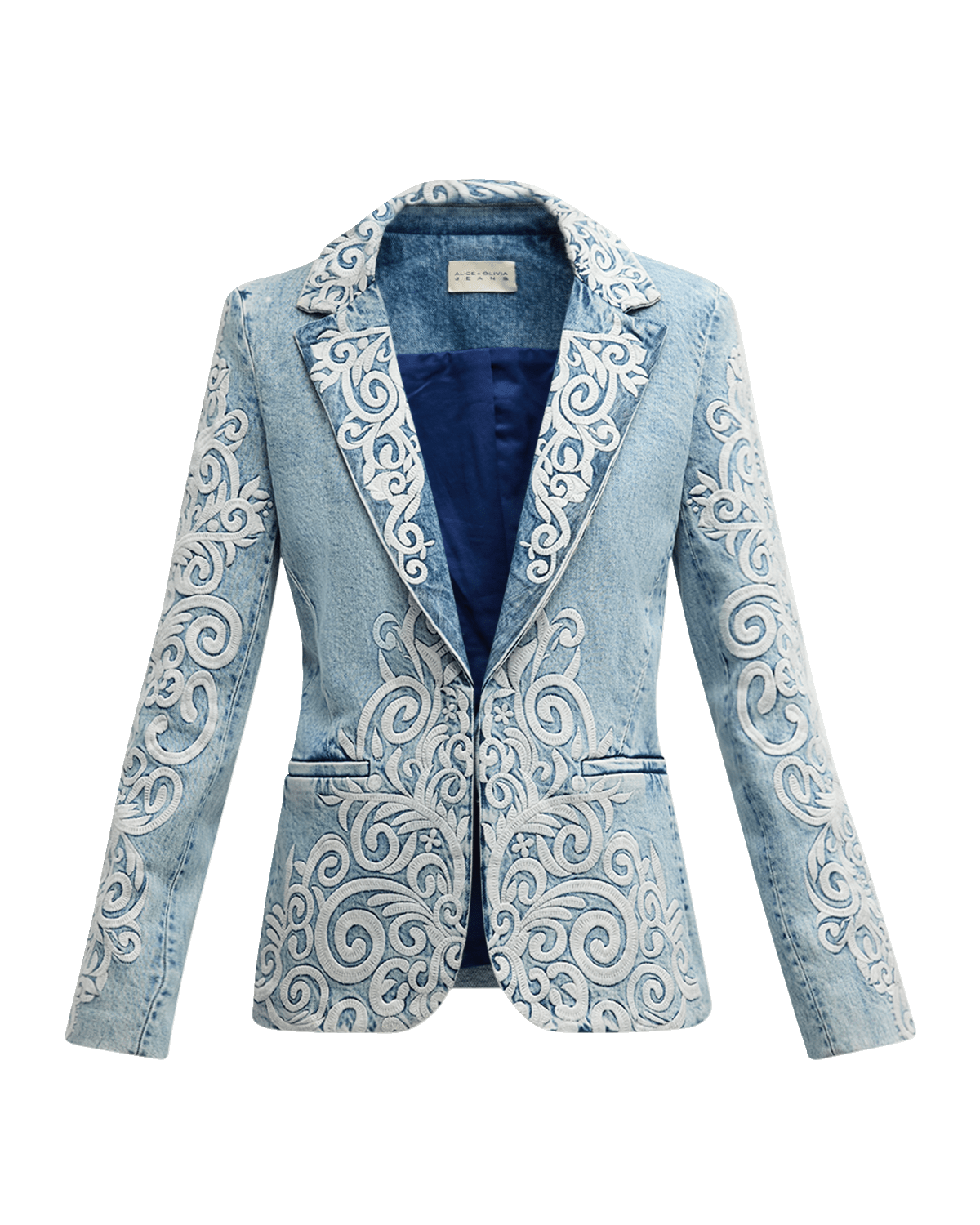 Alice + Olivia Macey Embroidered Denim Blazer