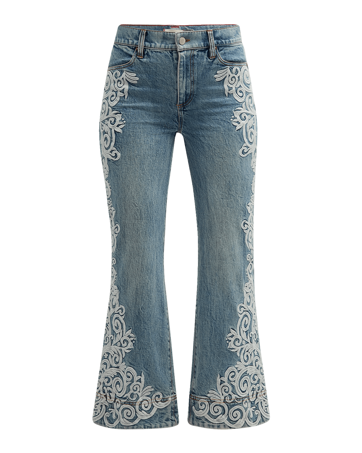 Alice + Olivia Beautiful Embroidered Cropped Bootcut Jeans