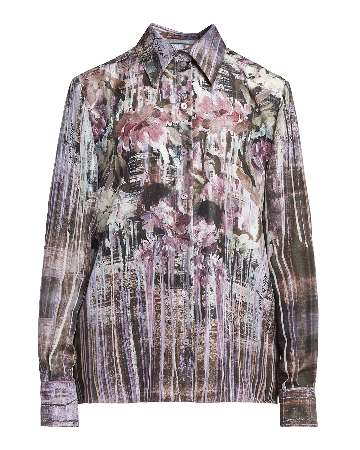 Alberta Ferretti Printed Chiffon Button-Down Blouse