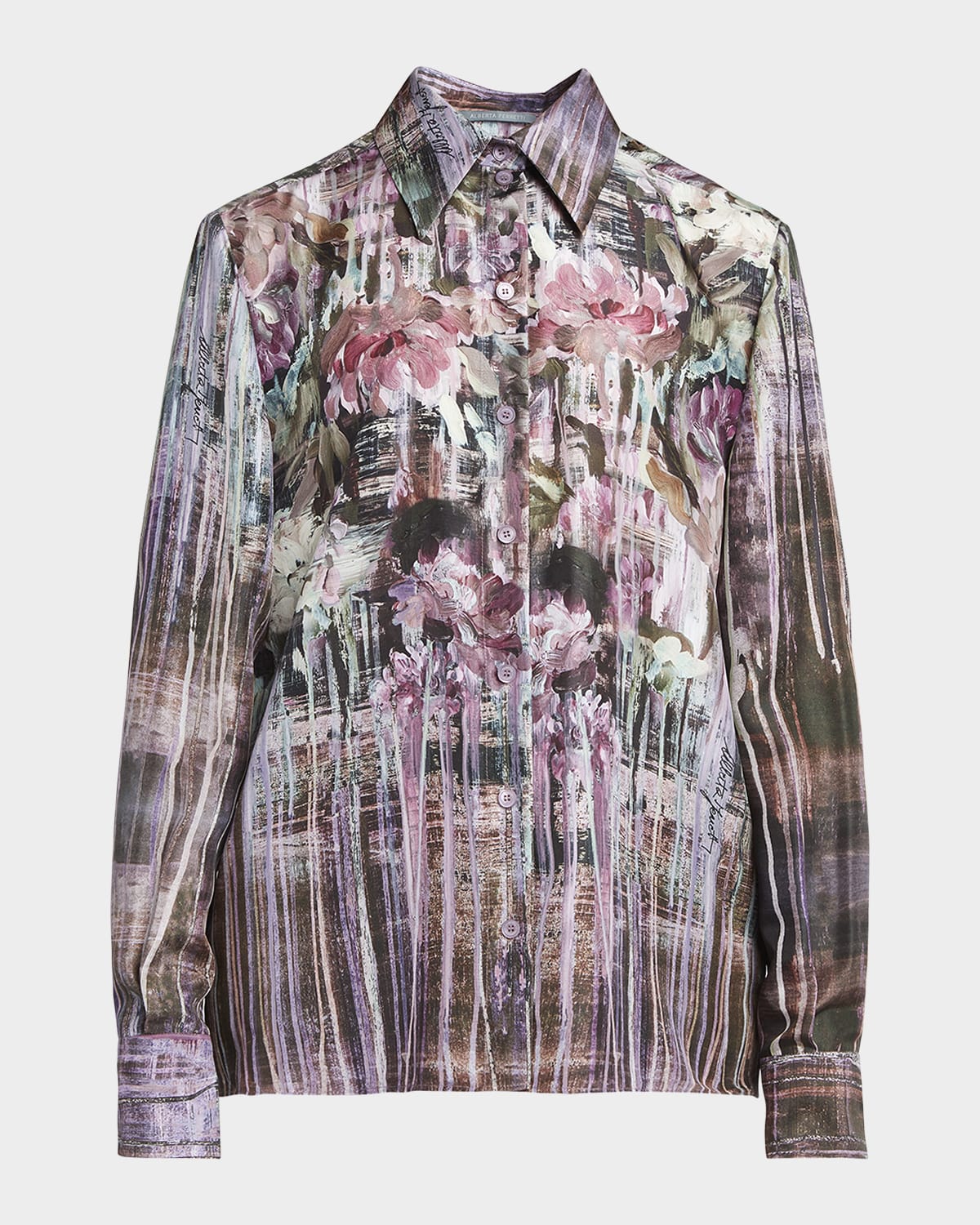 Alberta Ferretti Printed Chiffon Button-Down Blouse