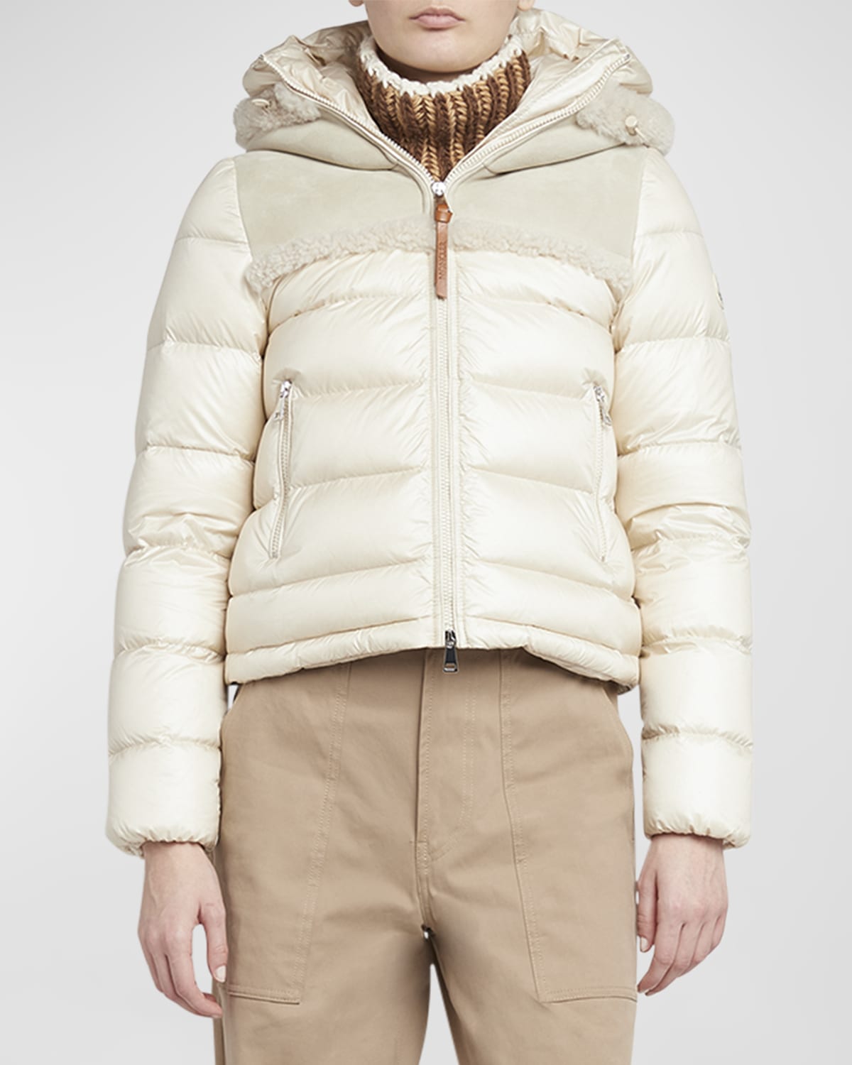 Moncler Beauvais Shearling Trim Puffer Jacket