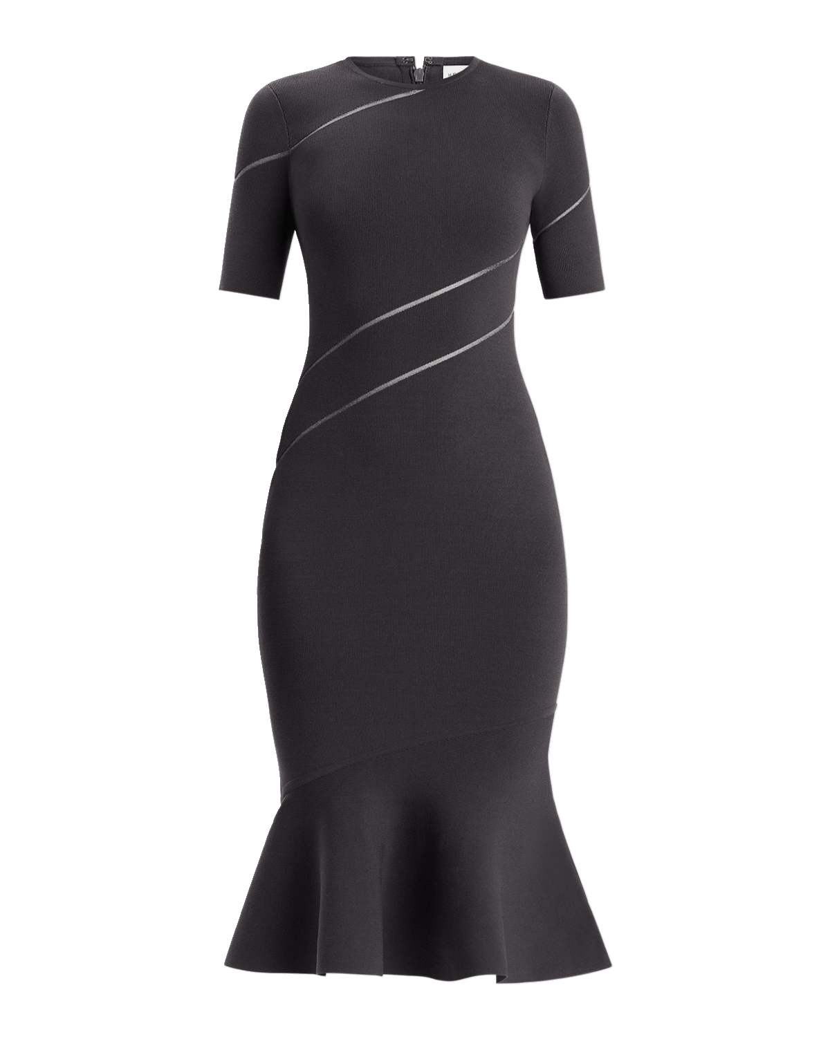 Herve Leger Sheer Striped Mermaid Asymmetric Midi Dress