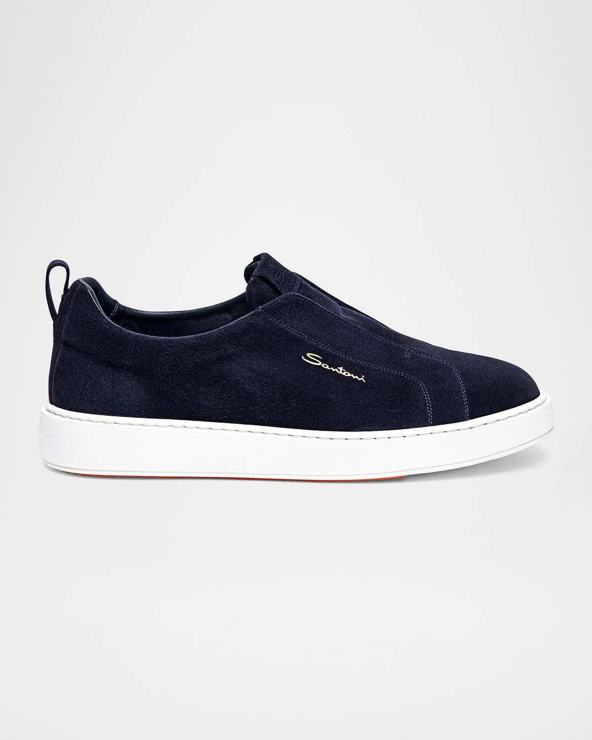 Santoni Men's Suede Low-Top Slip-On Sneakers
