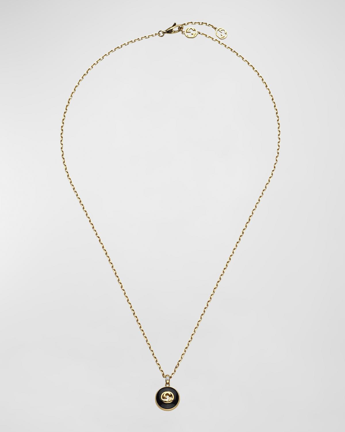 Gucci Interlocking 18K Yellow Gold Necklace with Diamond and Onyx