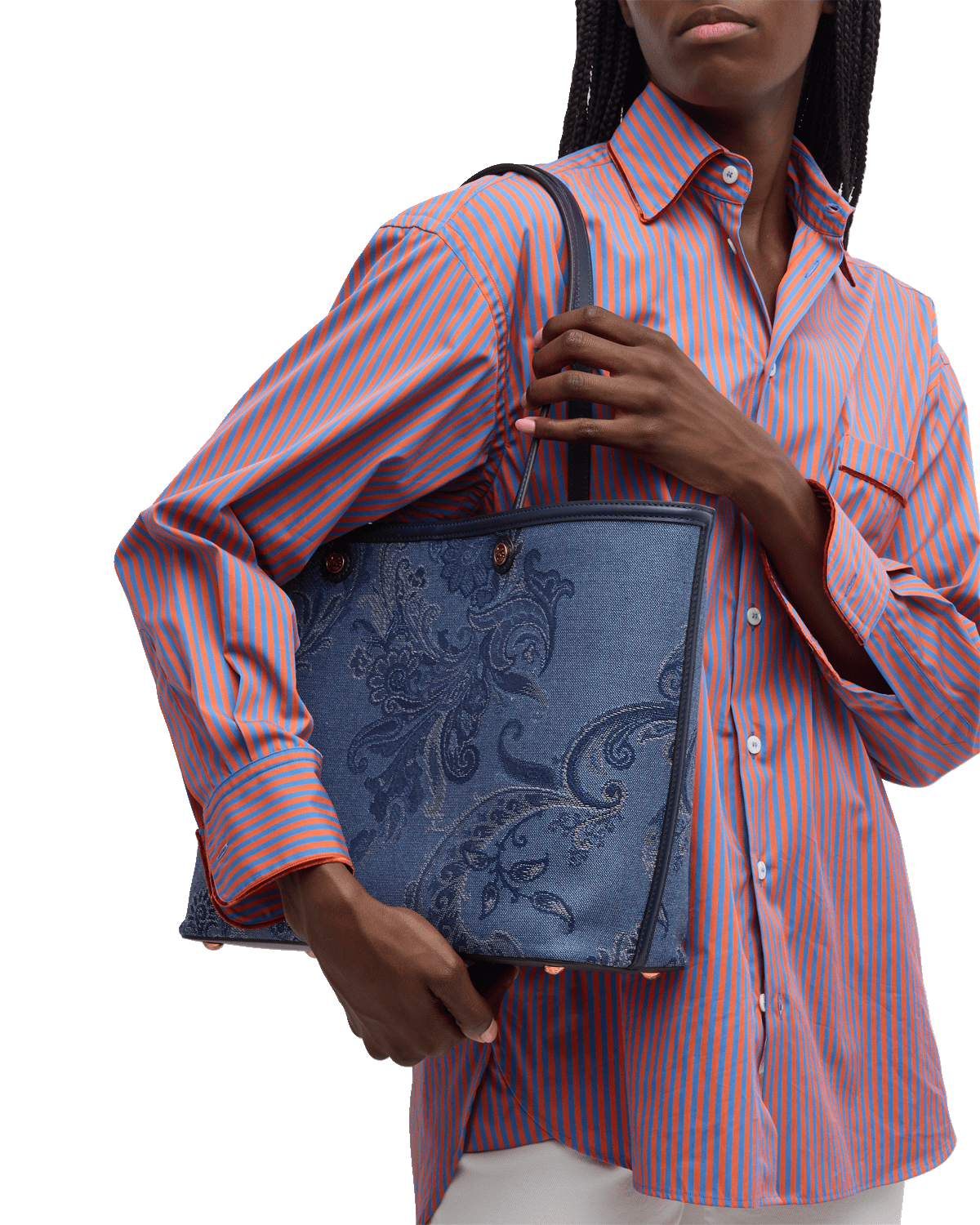 Etro Flower Denim Jacquard Shopping Tote Bag