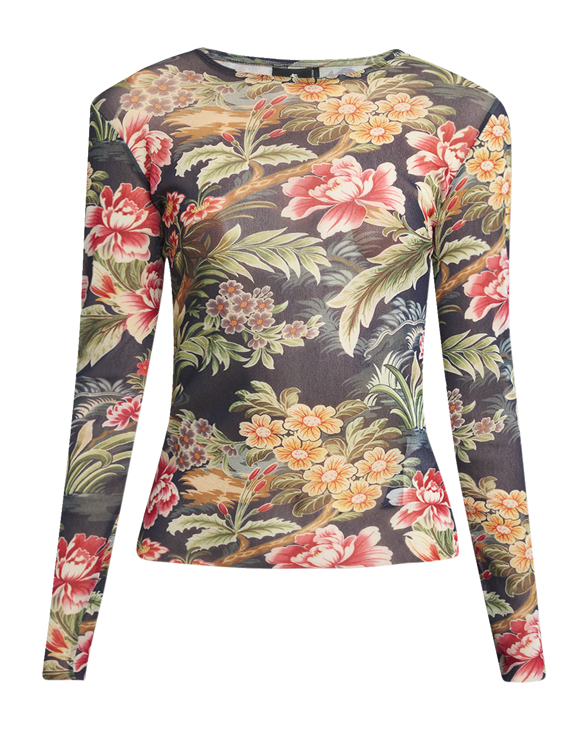 Etro Floral Long-Sleeve Mesh Top
