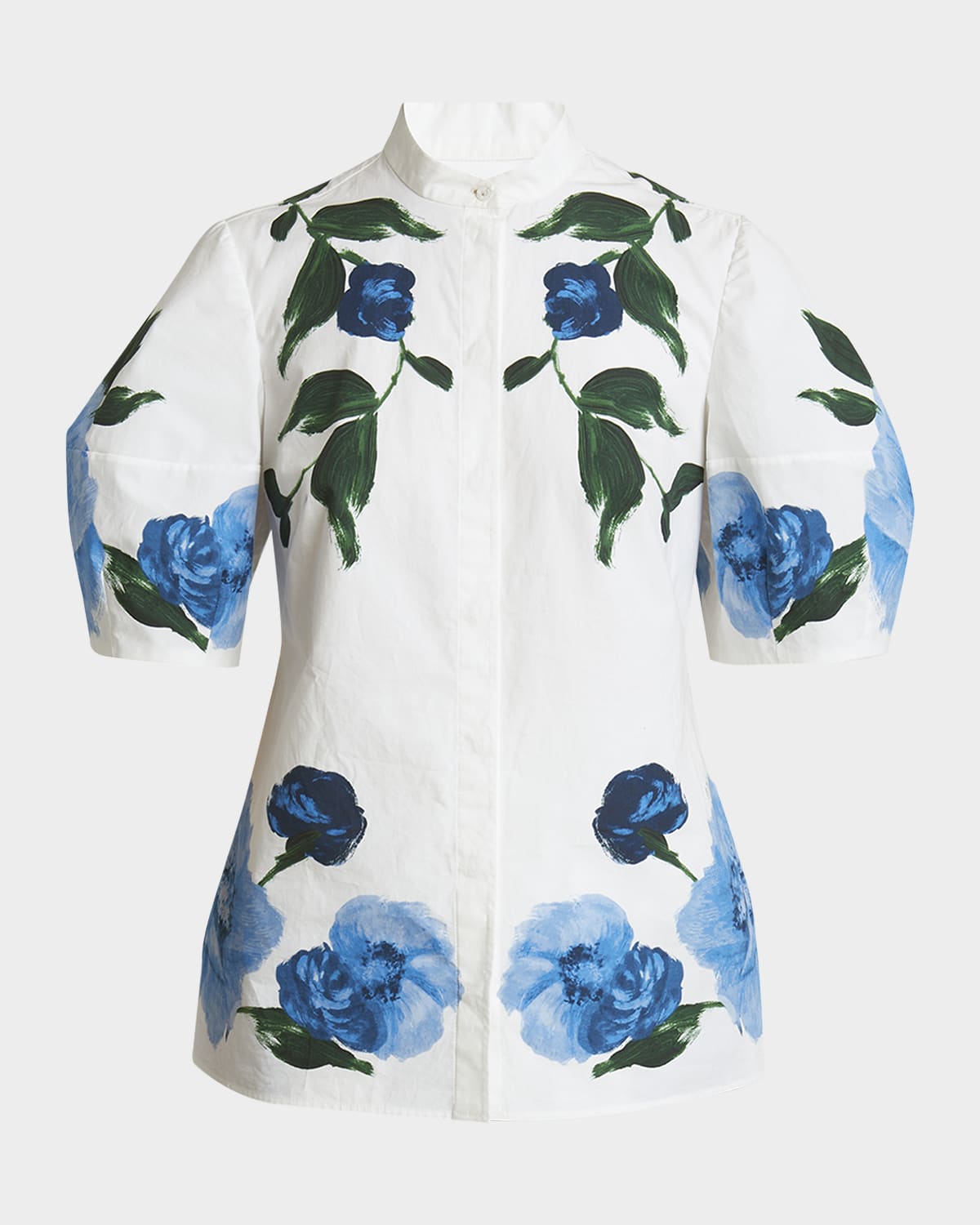 Erdem Painted Floral-Print Puff-Sleeve Blouse