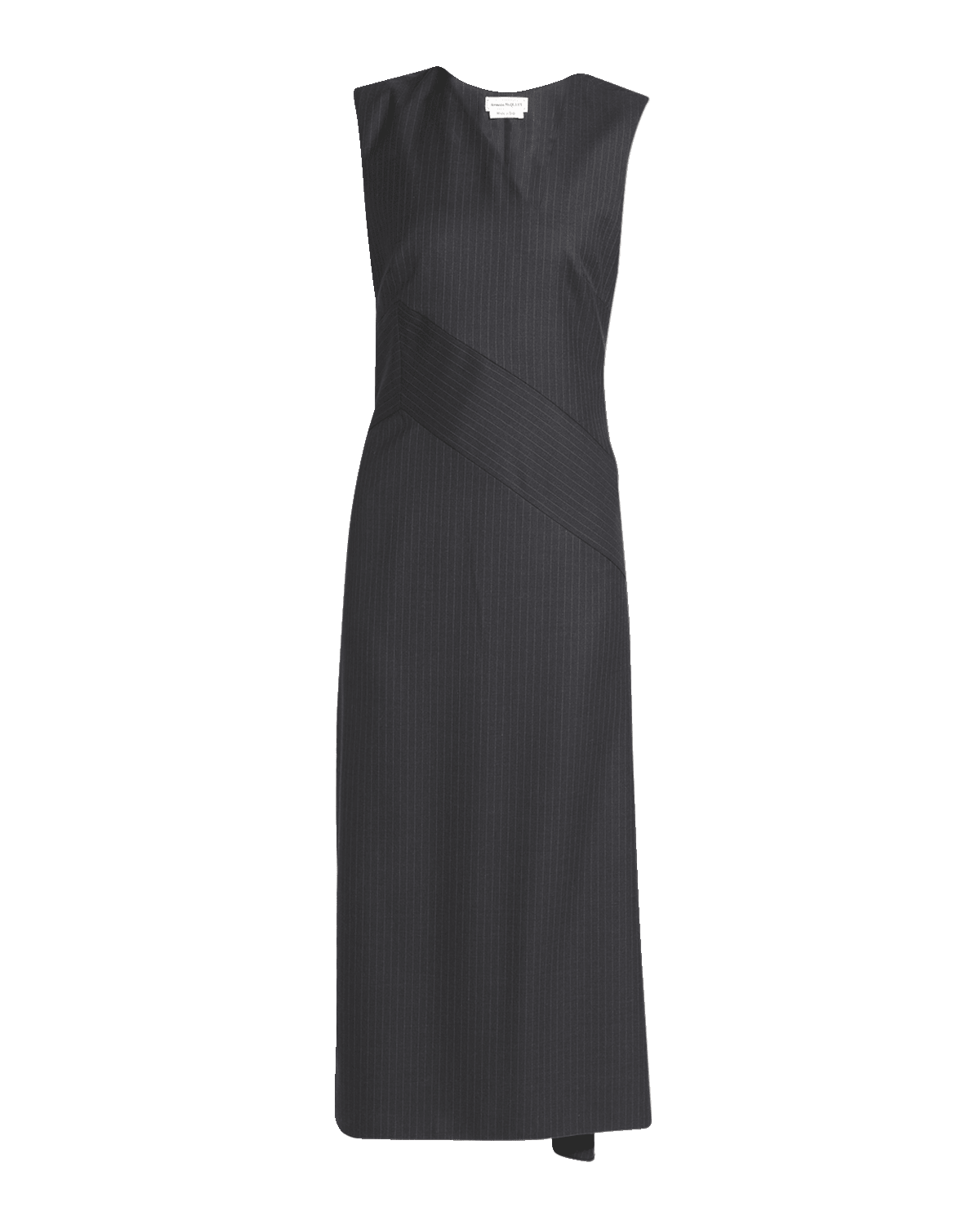 Alexander McQueen Pinstripe Sleeveless Asymmetric Midi Day Dress