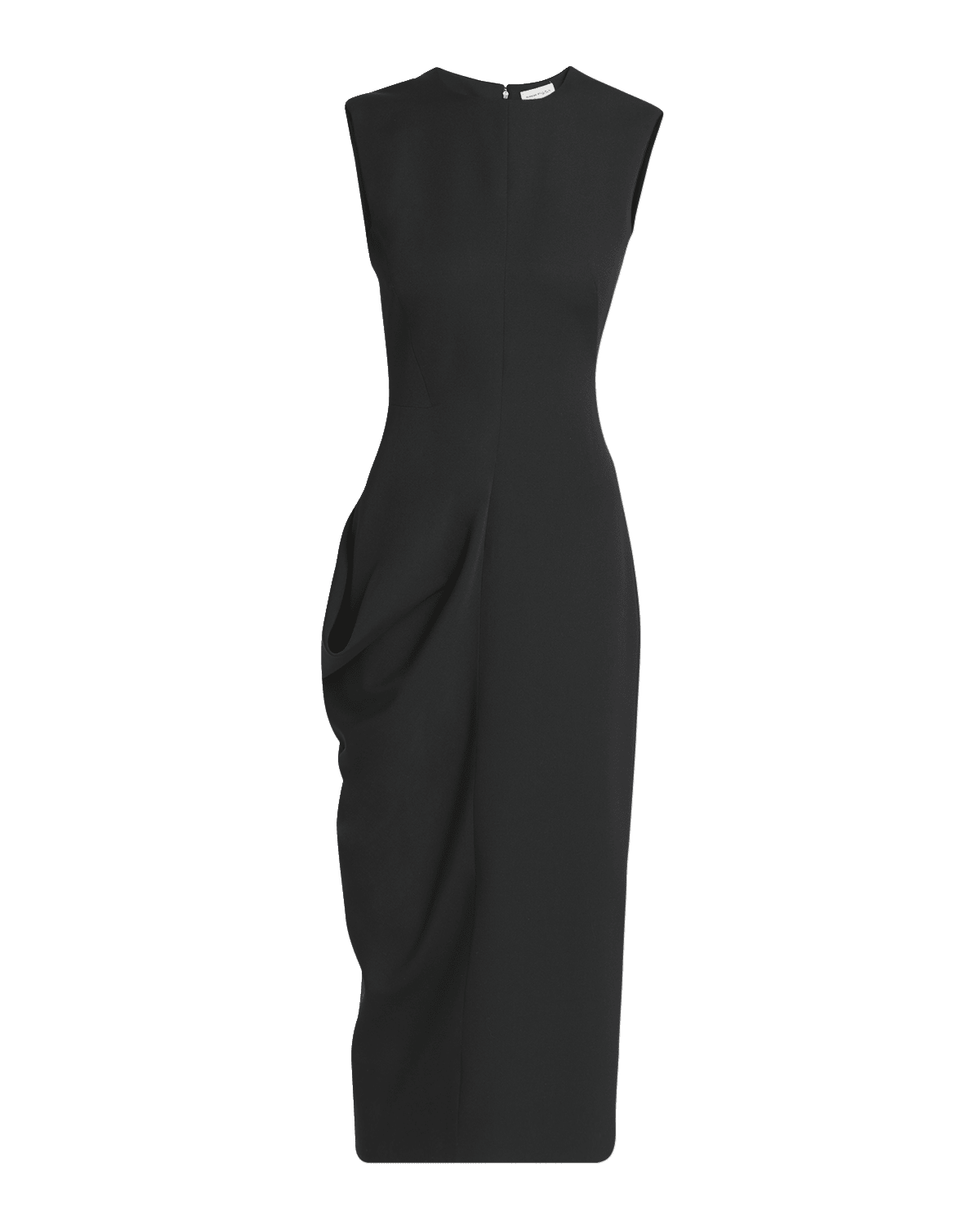 Alexander McQueen Wool Midi Dress with Draped Waist Detail