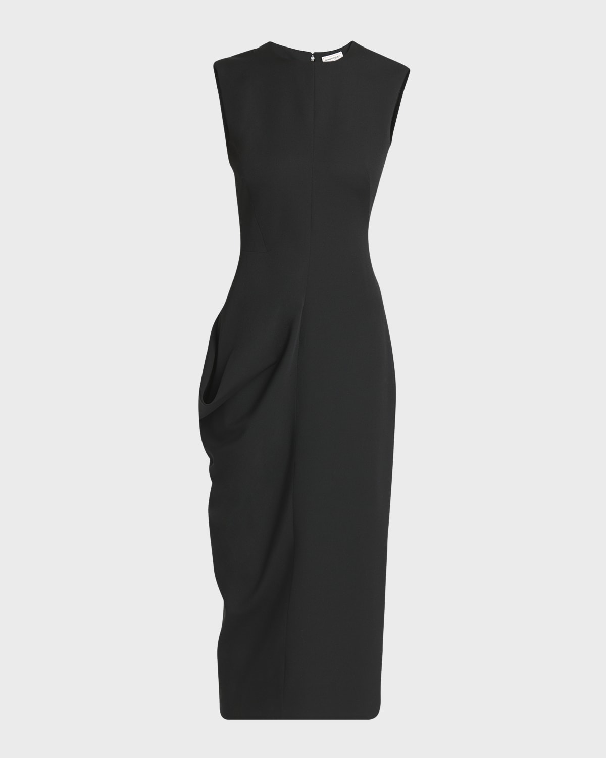 Alexander McQueen Wool Midi Dress with Draped Waist Detail